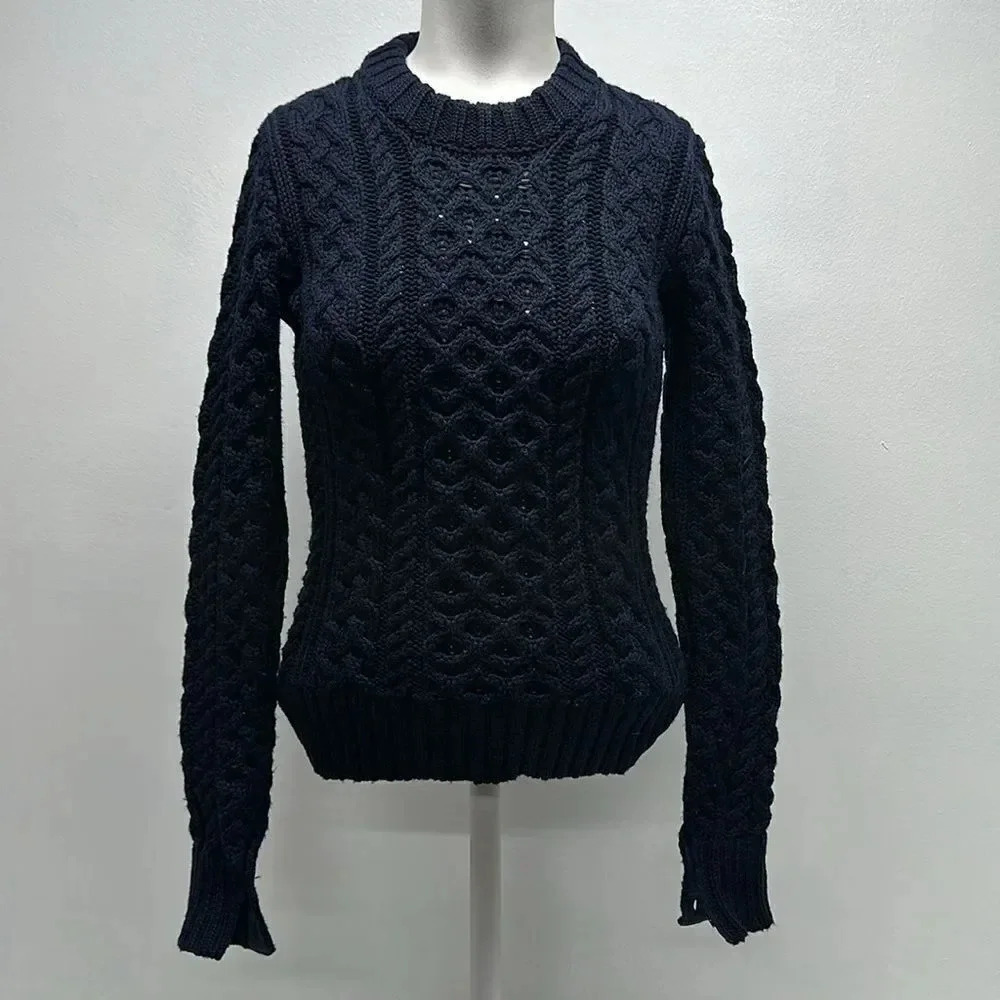 Thom Browne Cable Knit Crewneck Pullover Sweater Navy Blue Wool Size 40 / 1 New